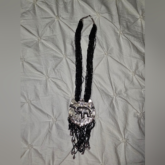 Vintage Elephant Black and Silver Bead Necklace - Picture 7 of 7